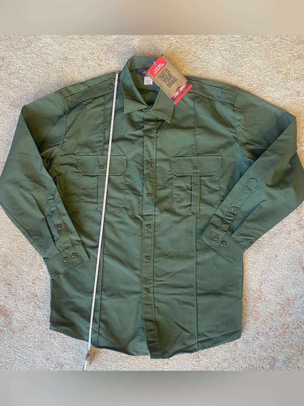 Tru-Spec Green Button Dress Shirt Warden Uniform Ripstop XL LONG Extra Large NWT